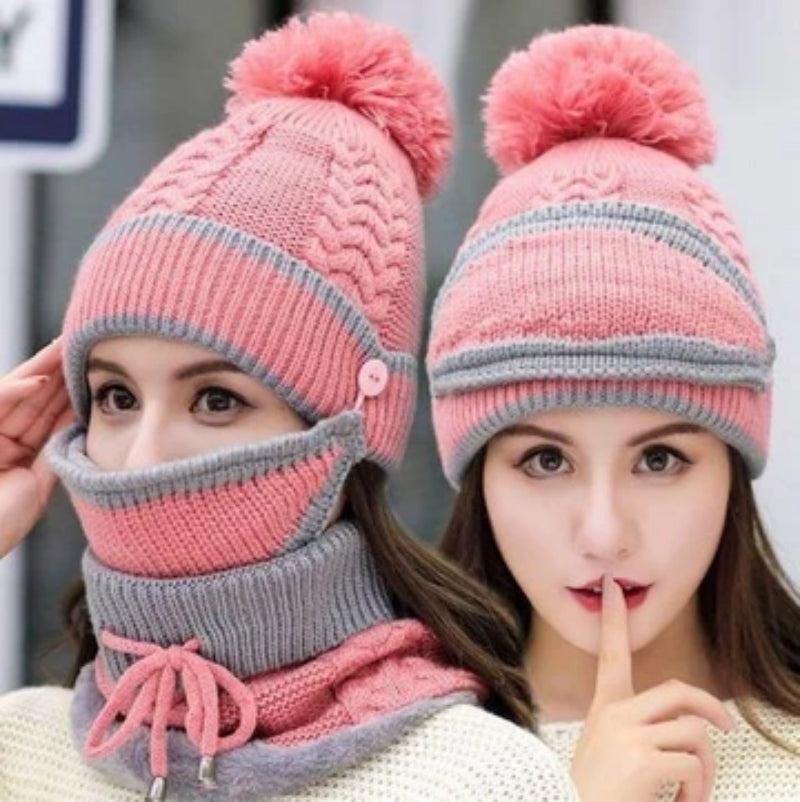 3-in-1 Knitted Winter Beanie (Hat + Scarf + Mask)