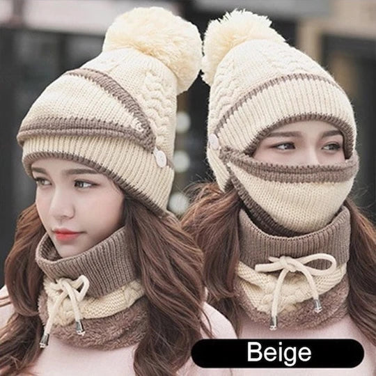 3-in-1 Knitted Winter Beanie (Hat + Scarf + Mask)