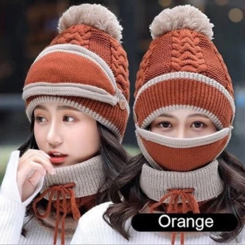 3-in-1 Knitted Winter Beanie (Hat + Scarf + Mask)