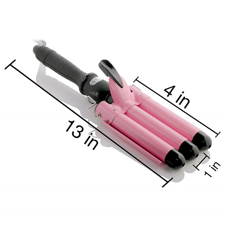25cm Pink Three Barrel Curling Iron Wand With LCD Display